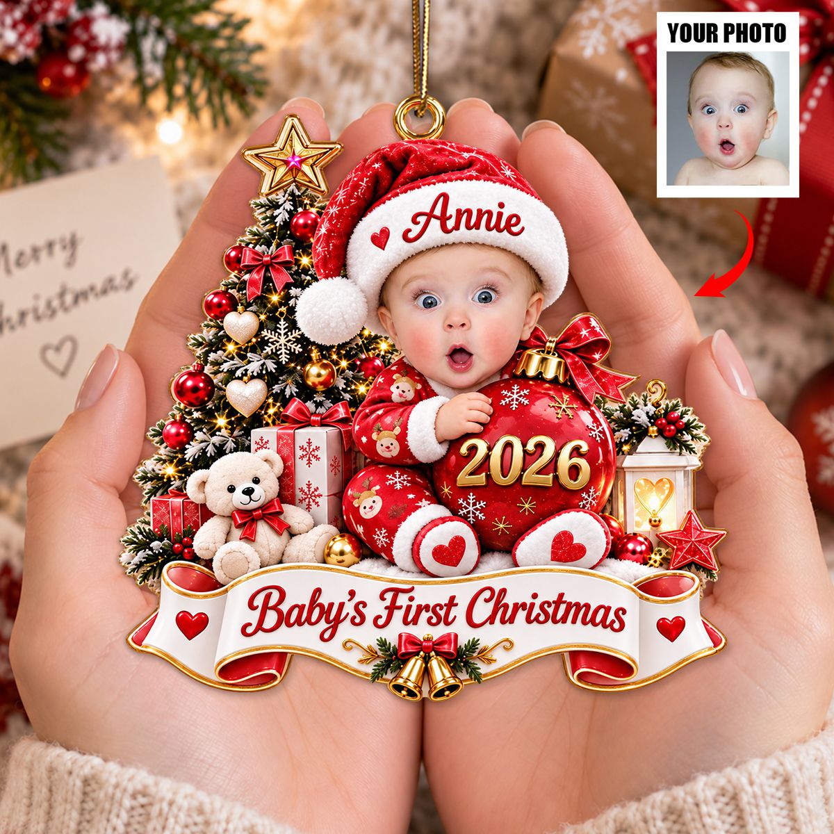 Personalized Baby's First Christmas Ornament, Custom Photo Newborn Keepsake