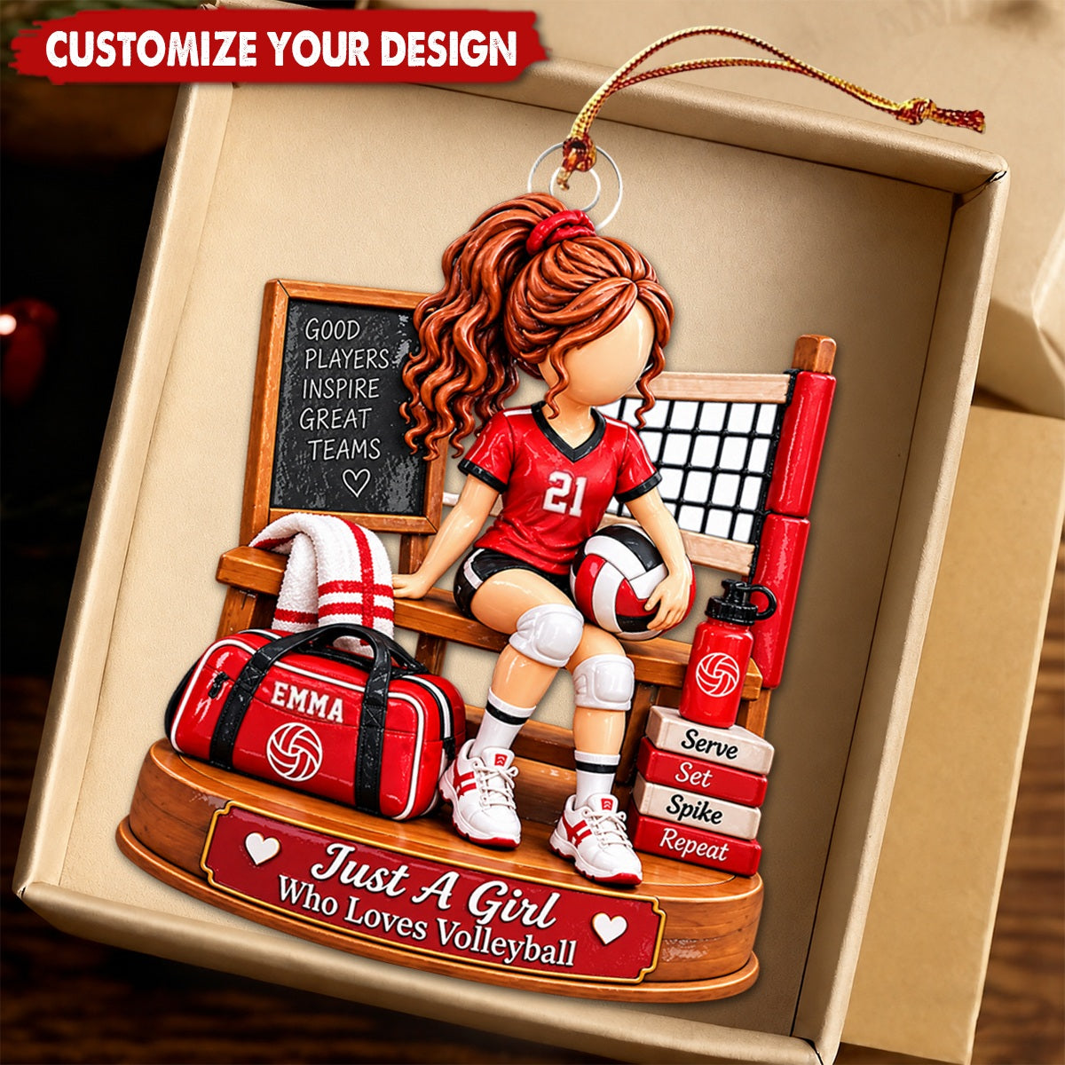 Personalized Volleyball Girl Ornament, Custom Name Volleyball Player Gift