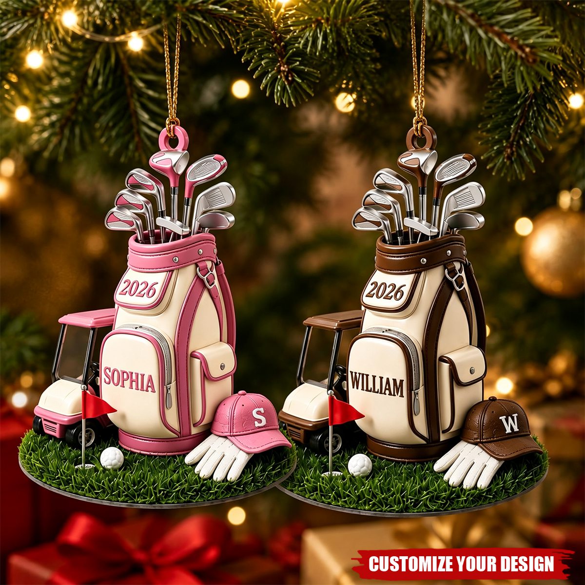 Personalized Golf Bag Ornament, Custom Name Golf Lover Christmas Gift