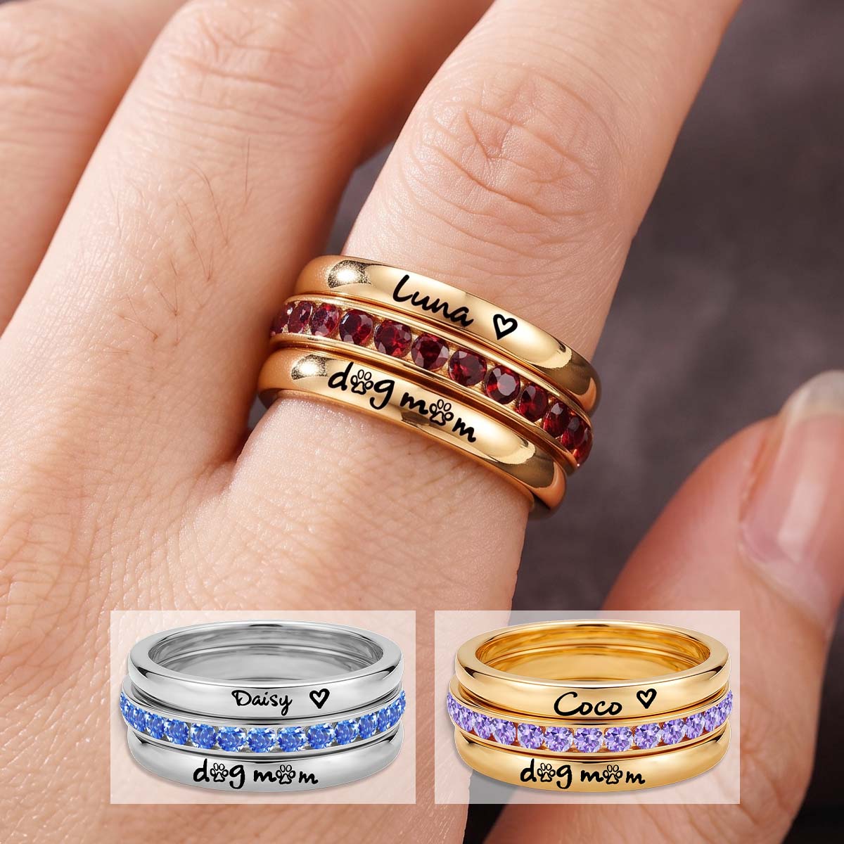 Personalized Custom Pet Name Dog Mom Stacking Ring