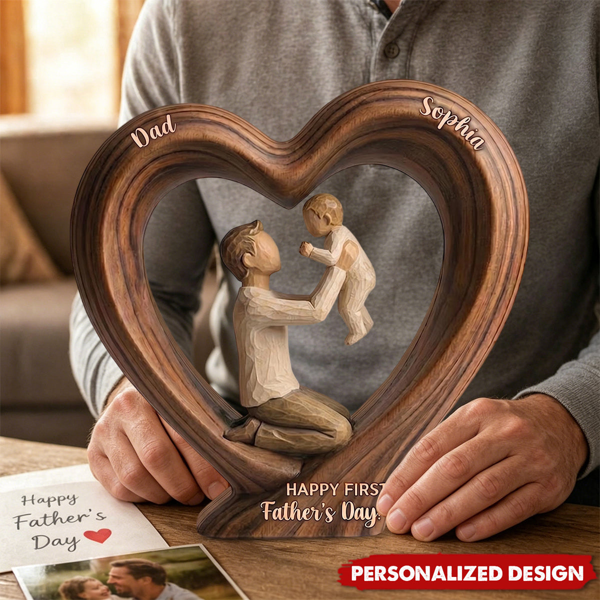 Personalized First Father's Day Wooden Heart Plaque