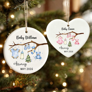 New Baby Arriving Personalized Ceramic Ornament – Baby Birth Announcement Gift
