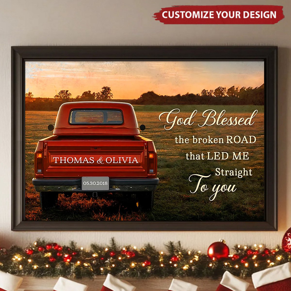 Personalized Vintage Truck with Couple Names Canvas