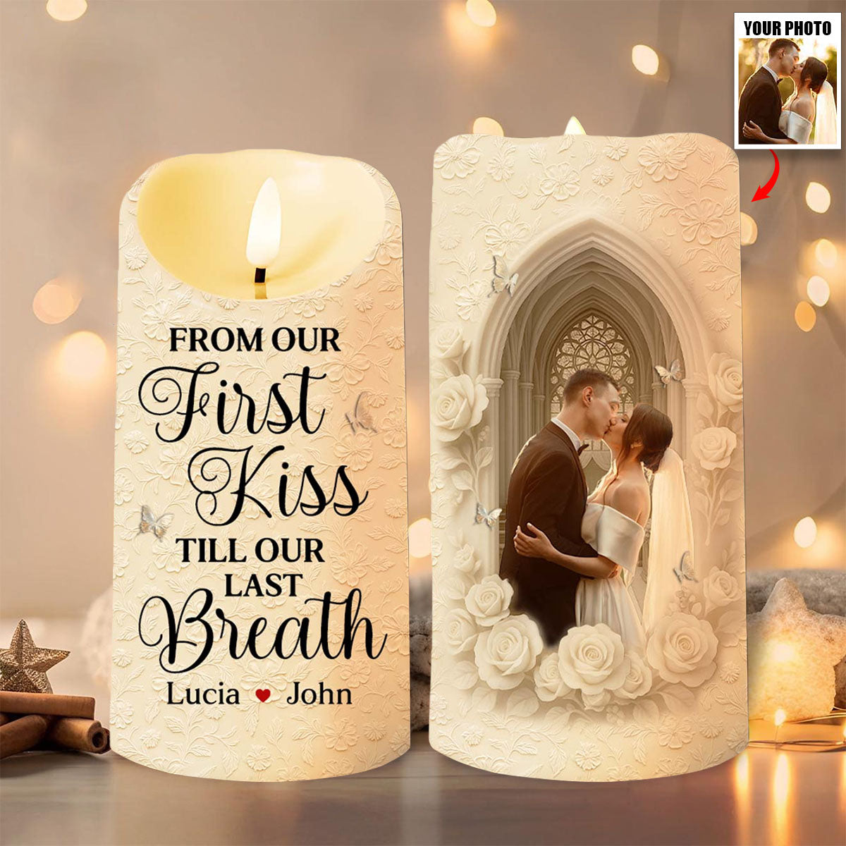 From Our First Kiss Till Our Last Breath - Personalized LED Candle