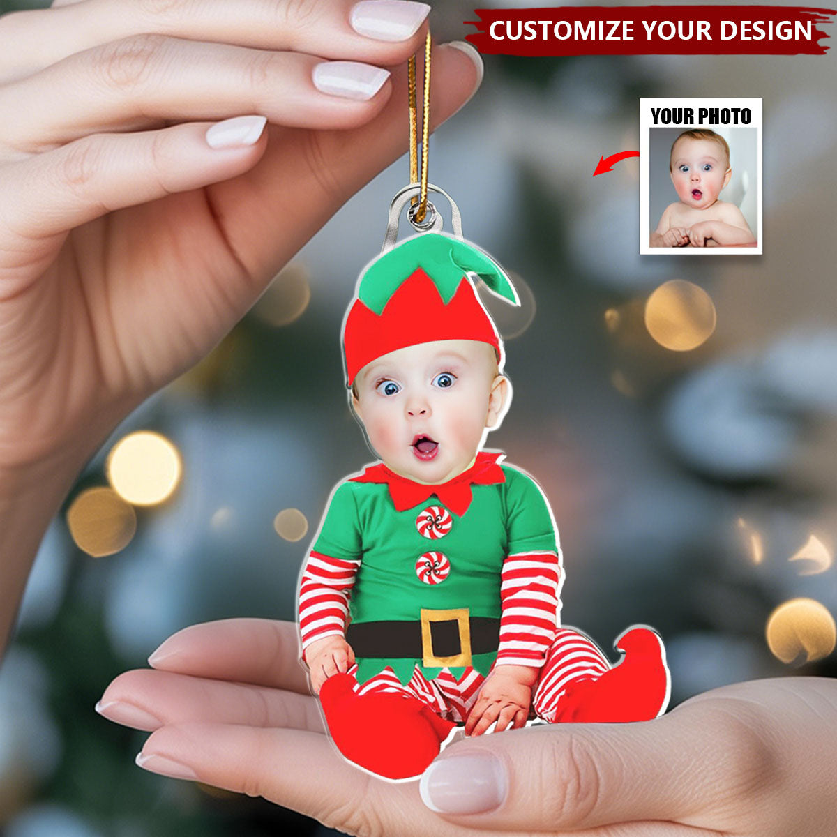 Personalized Babies Face Ornament Baby ELF Ornament