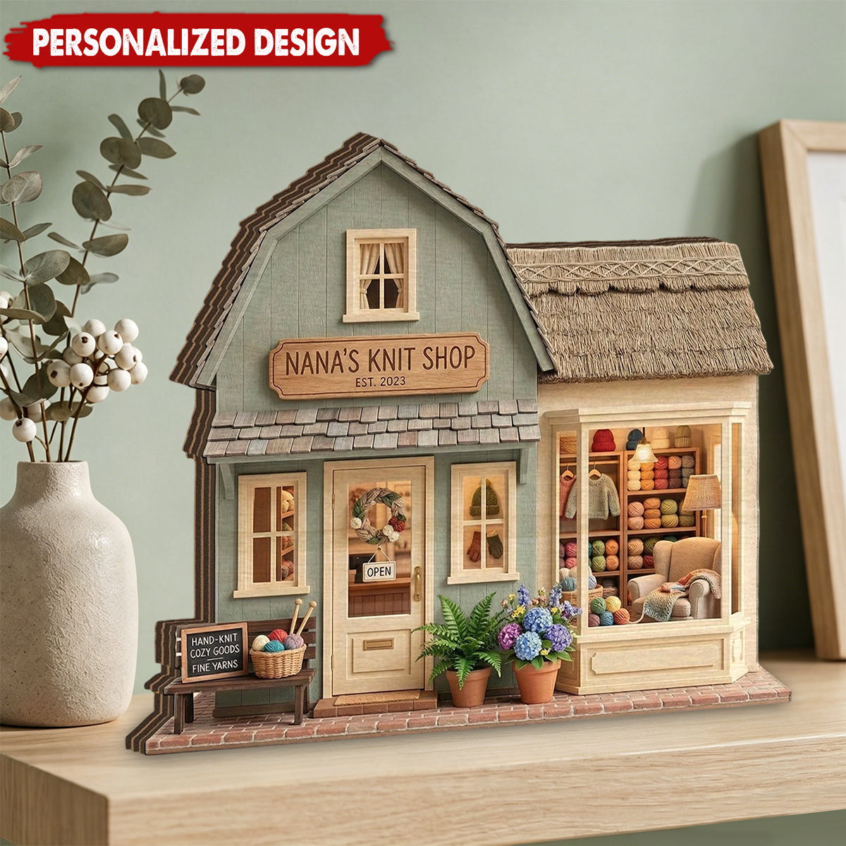 Personalized Knitting Shop Wooden Block, Gift For Crochet Lover