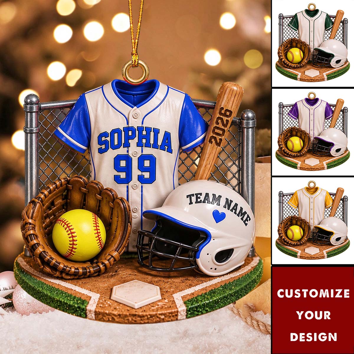Personalized Softball Ornament, Custom Jersey Number Christmas Ornament