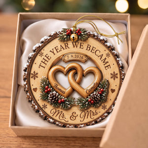 Personalized Newlywed Christmas Gift Wooden Ornament