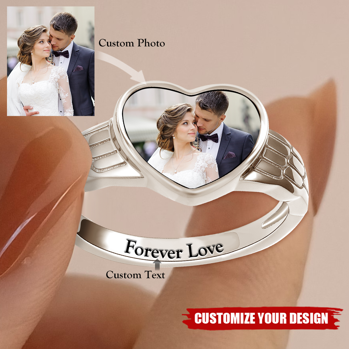 Forever Love - Personalized Upload Photo Heart Promise Ring