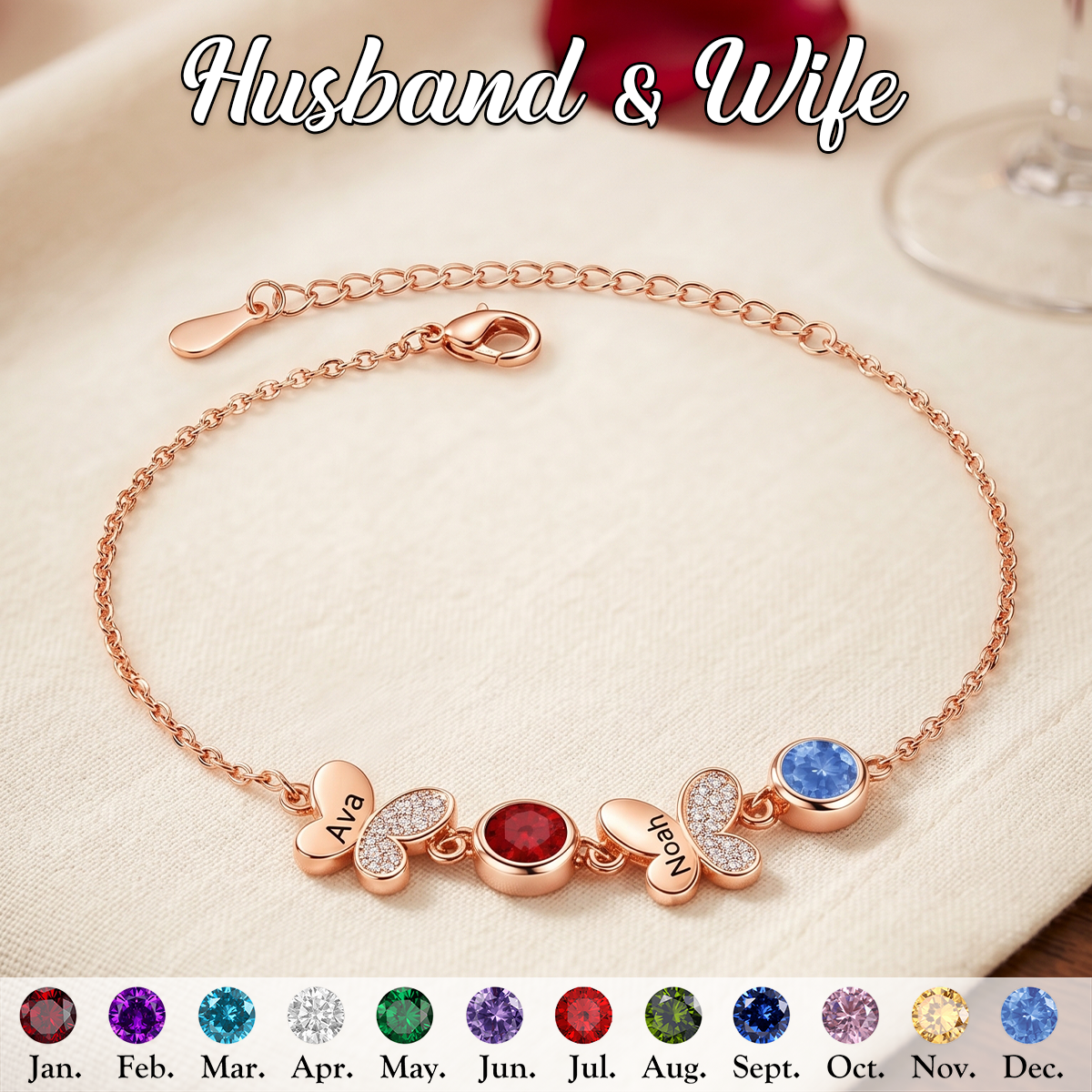 Together Forever - Personalized Couple Engraved Birthstone Bracelet