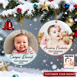 Personalized Baby Photo First Christmas Ceramic Ornament