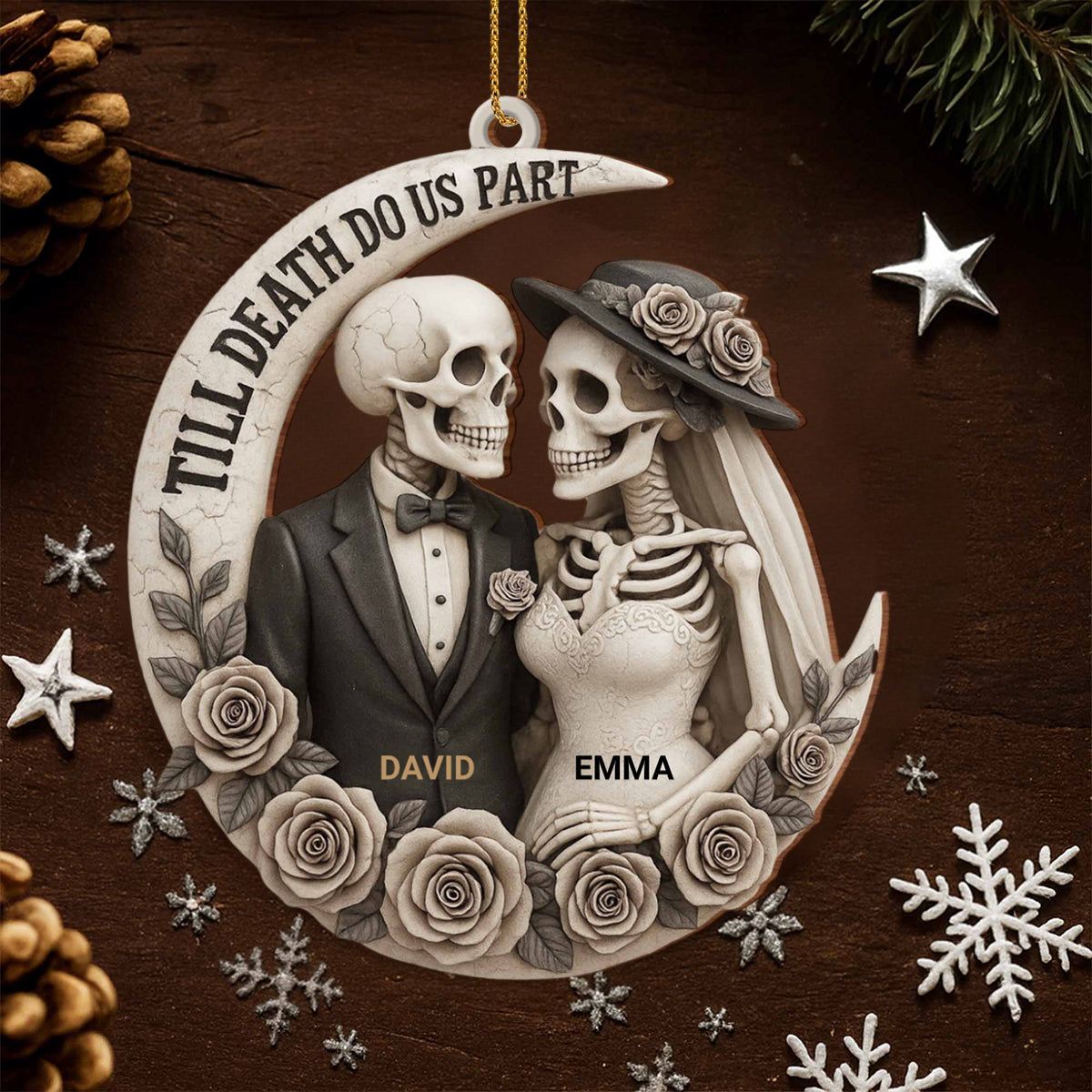 Till Death Do Us Part, Skeletons And Roses, Custom Wood Ornament