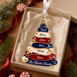 Personalized Family Sea Glass Ornament, Patriotic Christmas Gift