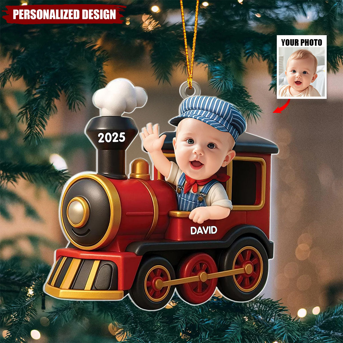 Personalized Custom Photo Kid Railroader Train Christmas Ornament