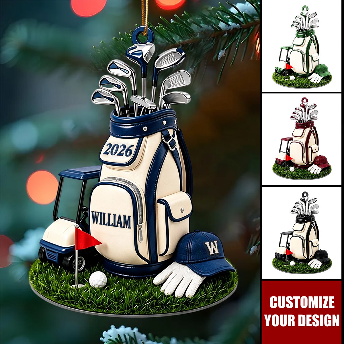 Personalized Golf Bag Ornament, Custom Name Golf Lover Christmas Gift