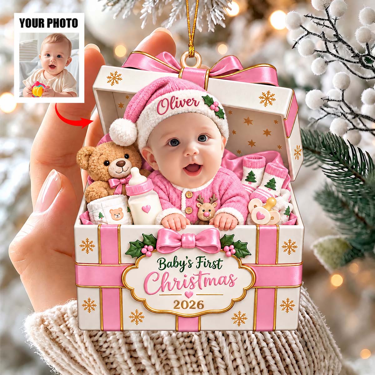 Personalized Baby First Christmas Ornament, Custom Baby Photo Ornament