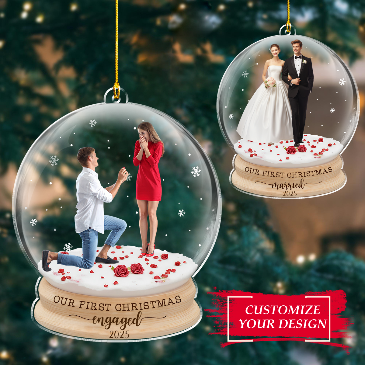 Our First Christmas Married Ornament, Personalized Newlywed Gift