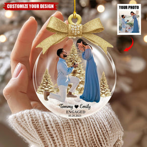 Personalized Engaged Ornament, Custom Proposal Photo Couples Gift