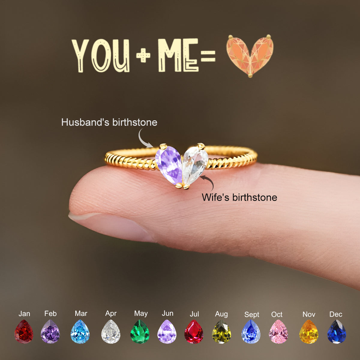 You & Me - Personalized Couple Birthstone Ring