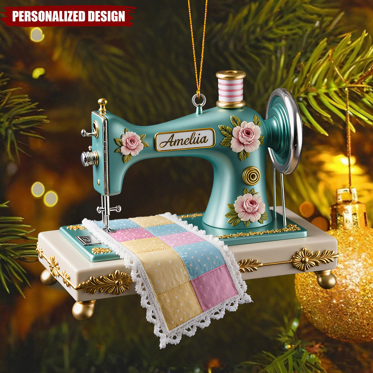 Personalized Sewing Machine Acrylic Ornament 2025, Custom Quilter Christmas Decor