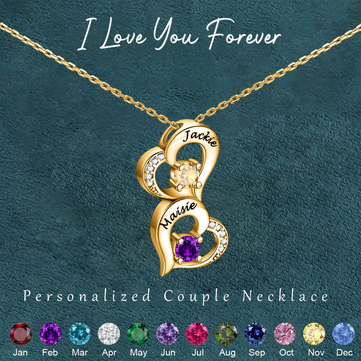 Together Forever - Personalized Couple Birthstone Necklace