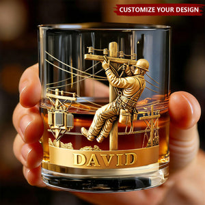 Lineman Round Whiskey Glass - Personalized Gifts For Lineman