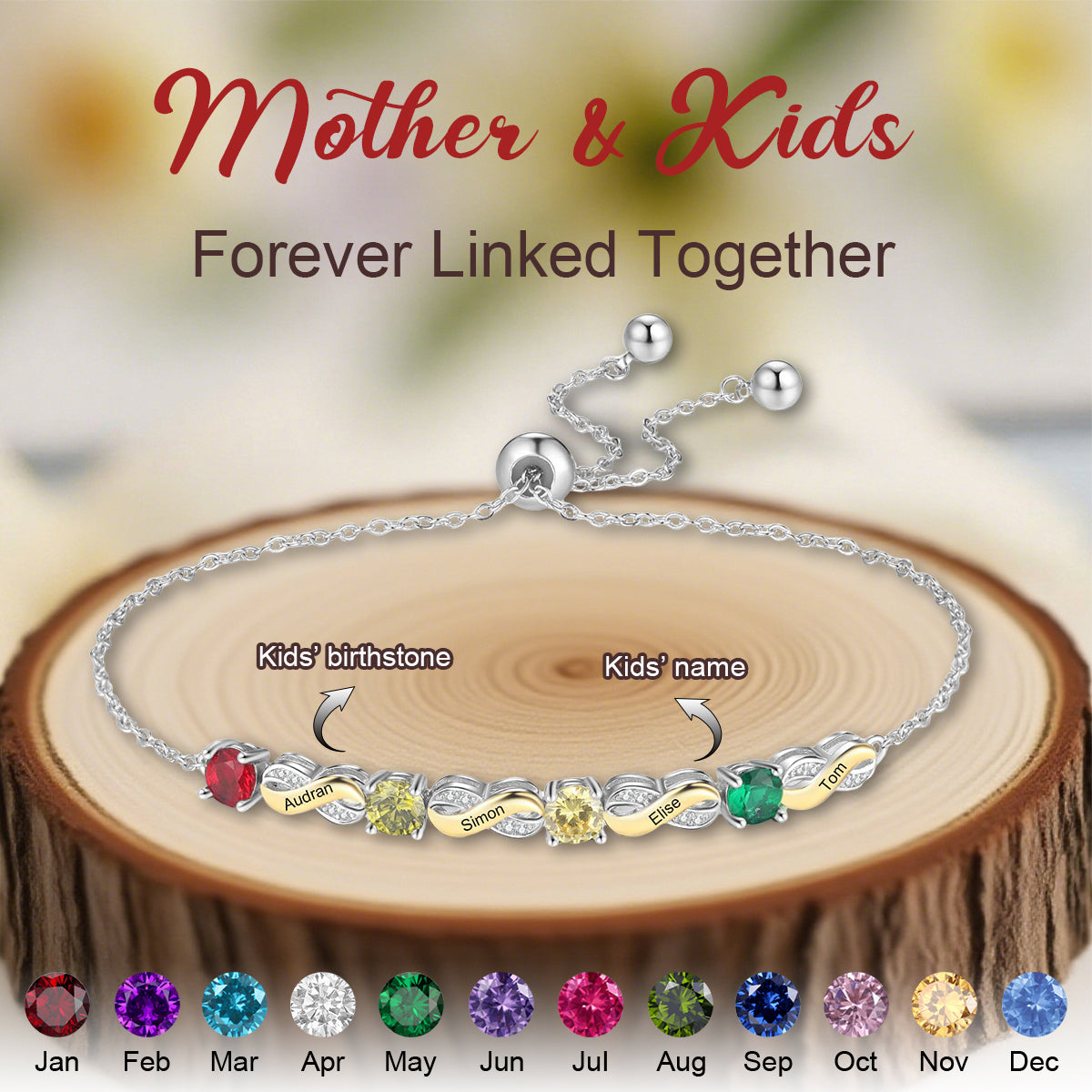 Personalized Multiple Birthstones Bracelet-Grandma Mom Family Bracelet