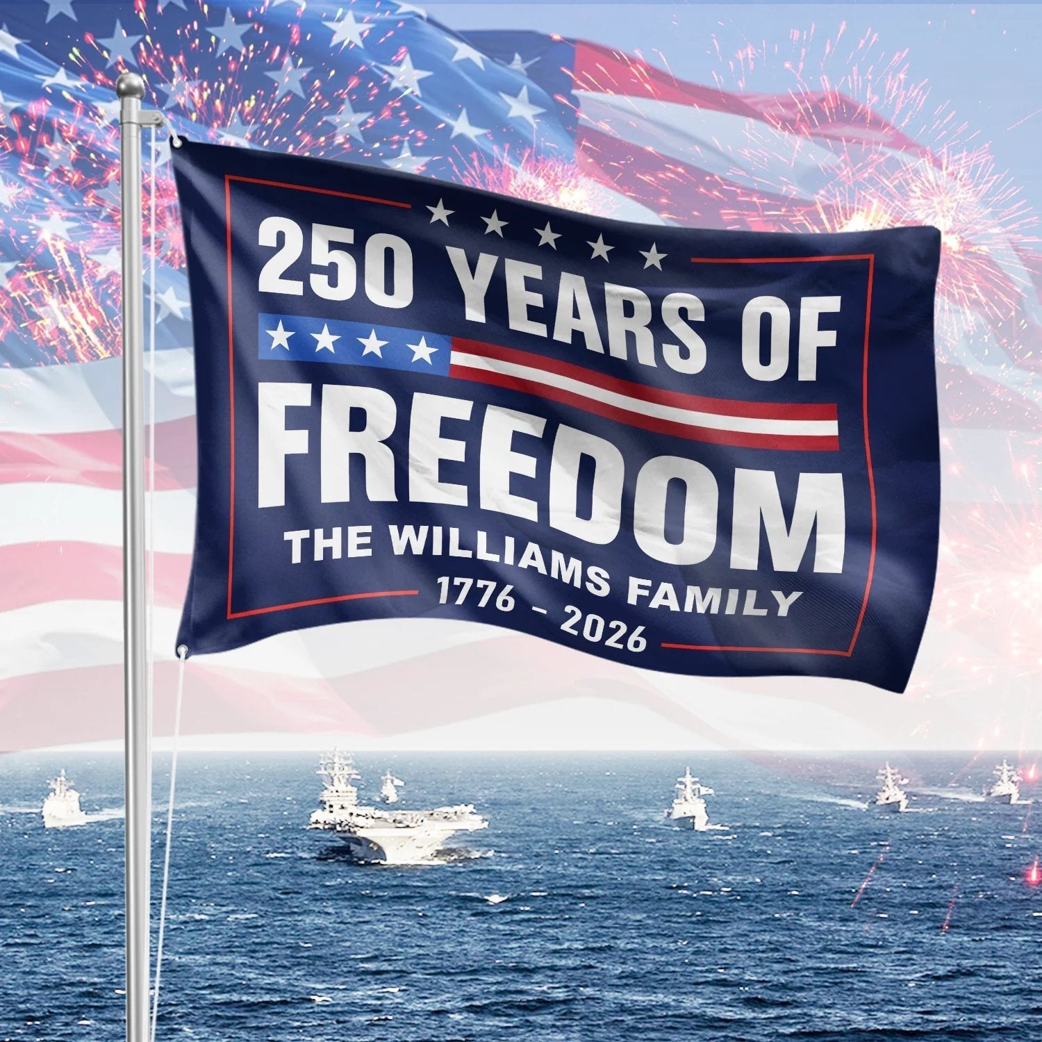 250 Years Of Freedom 4th Of July Custom Family Name Garden Flag