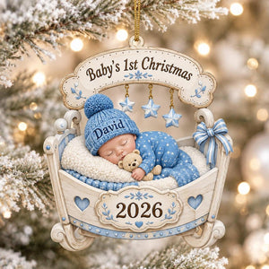 Personalized Sleeping Baby in Cradle Baby First Christmas Ornament