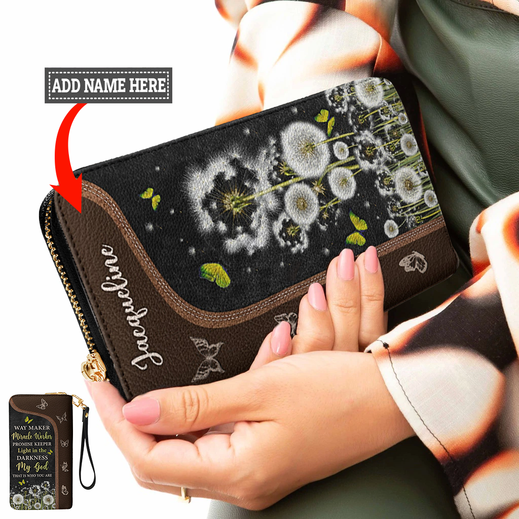 Dandelion Butterfly Zip Around Leather Wallet