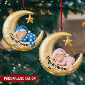 Baby's 1st Christmas Ornament, Custom Moon Sleeping Acrylic Keepsake