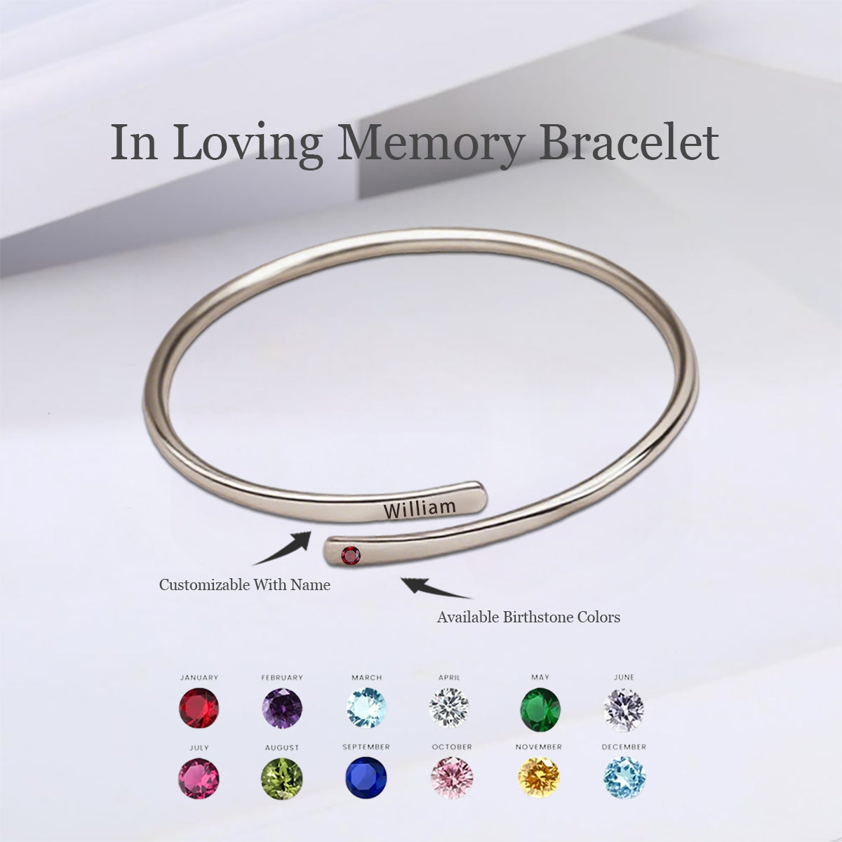 Personalised Memorial Bracelet Custom with Name and Birthstone