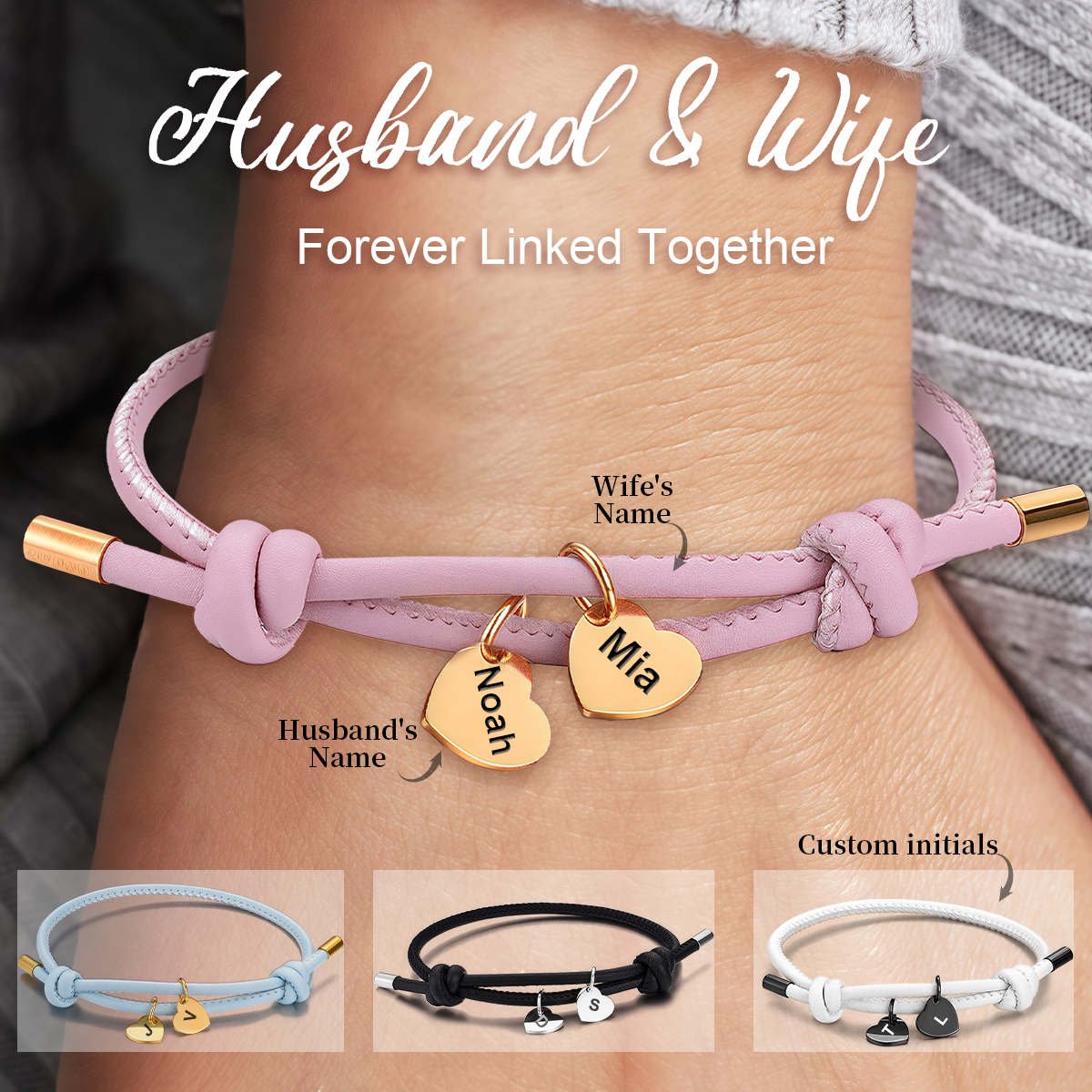 Forever Linked Together - Personalized Name Heart Couple Bracelet