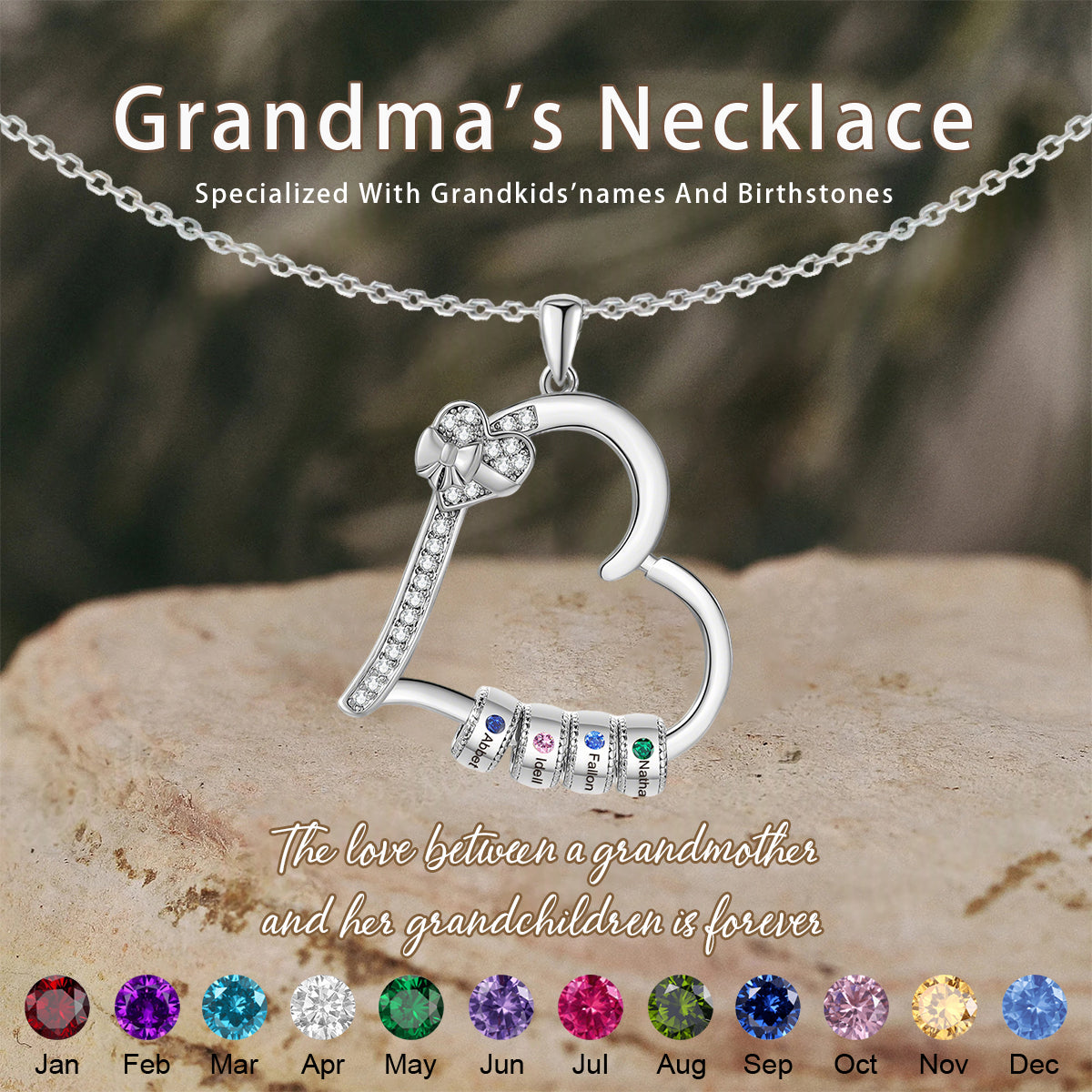 Personalized Multiple Birthstones Necklace - Grandma Mom Family Necklace