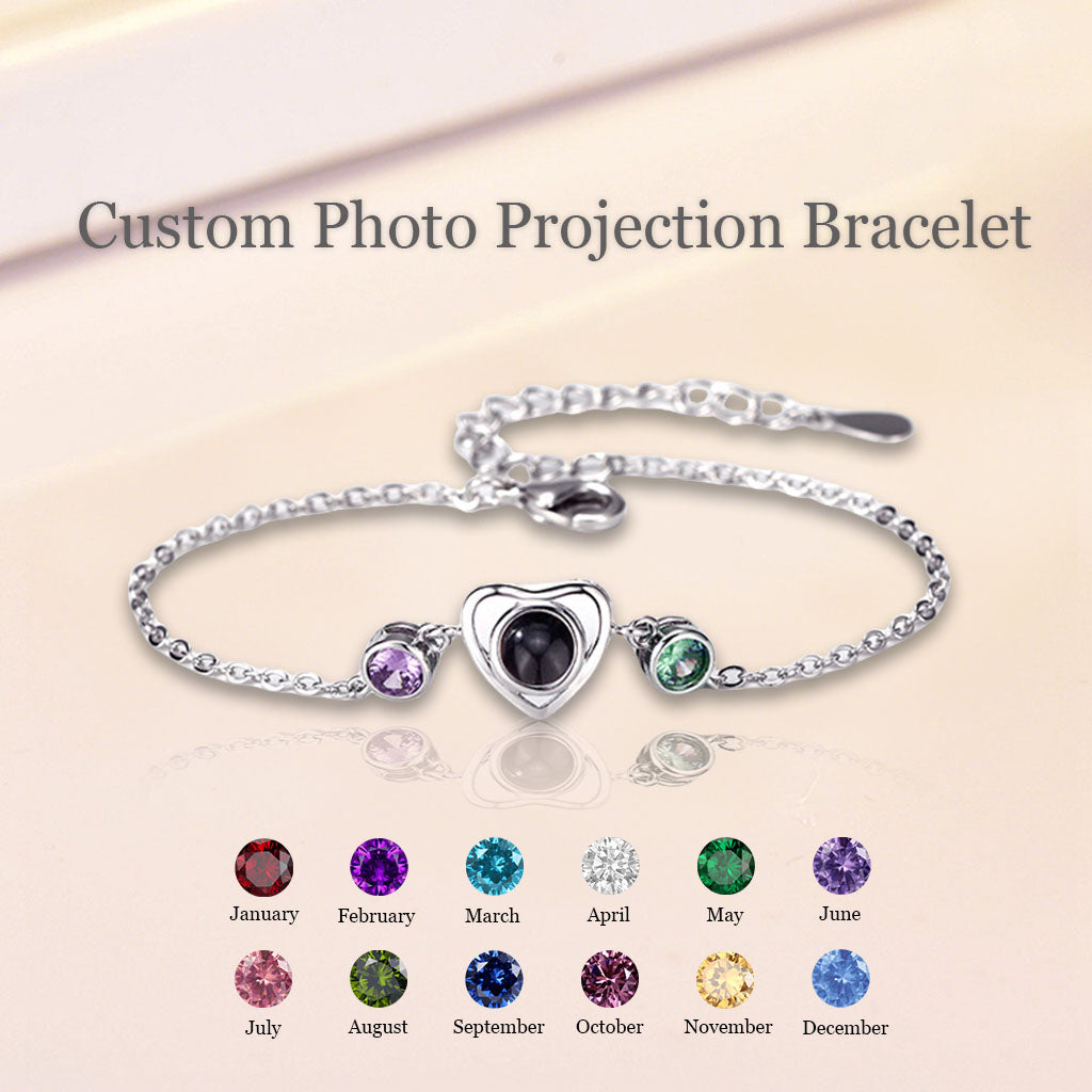 Custom Photo Projection Bracelet With Birthstone