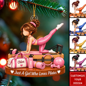 Personalized Pilates Ornament, Custom Name Pilates Girl Christmas Ornament
