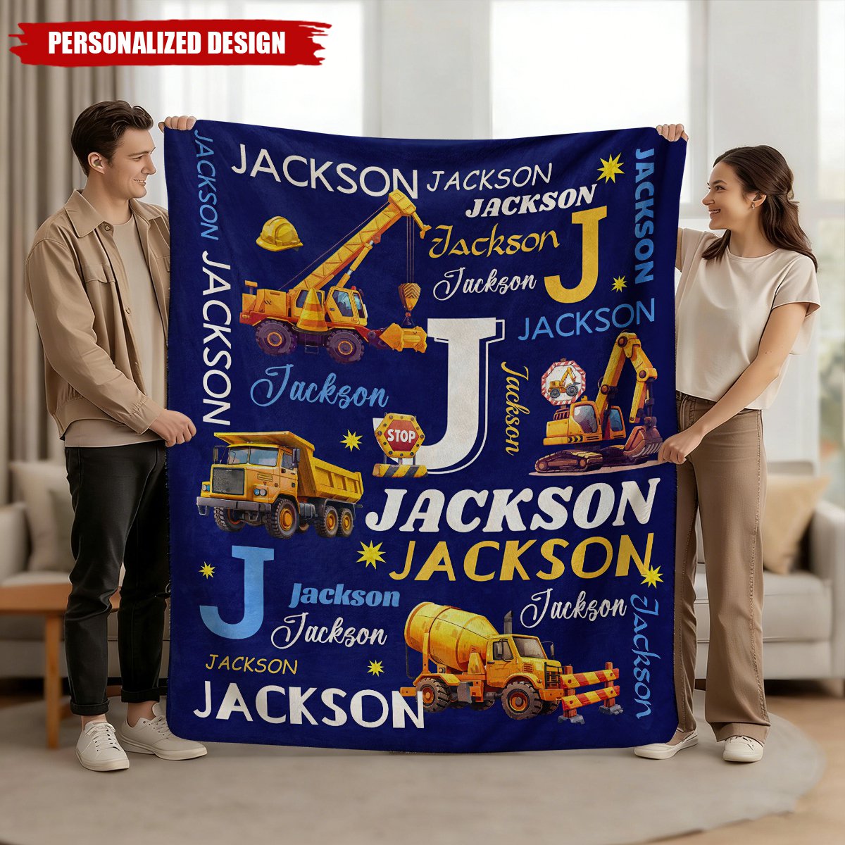 Personalized Excavator Name Blanket For Kids – Construction Truck Blanket Gift