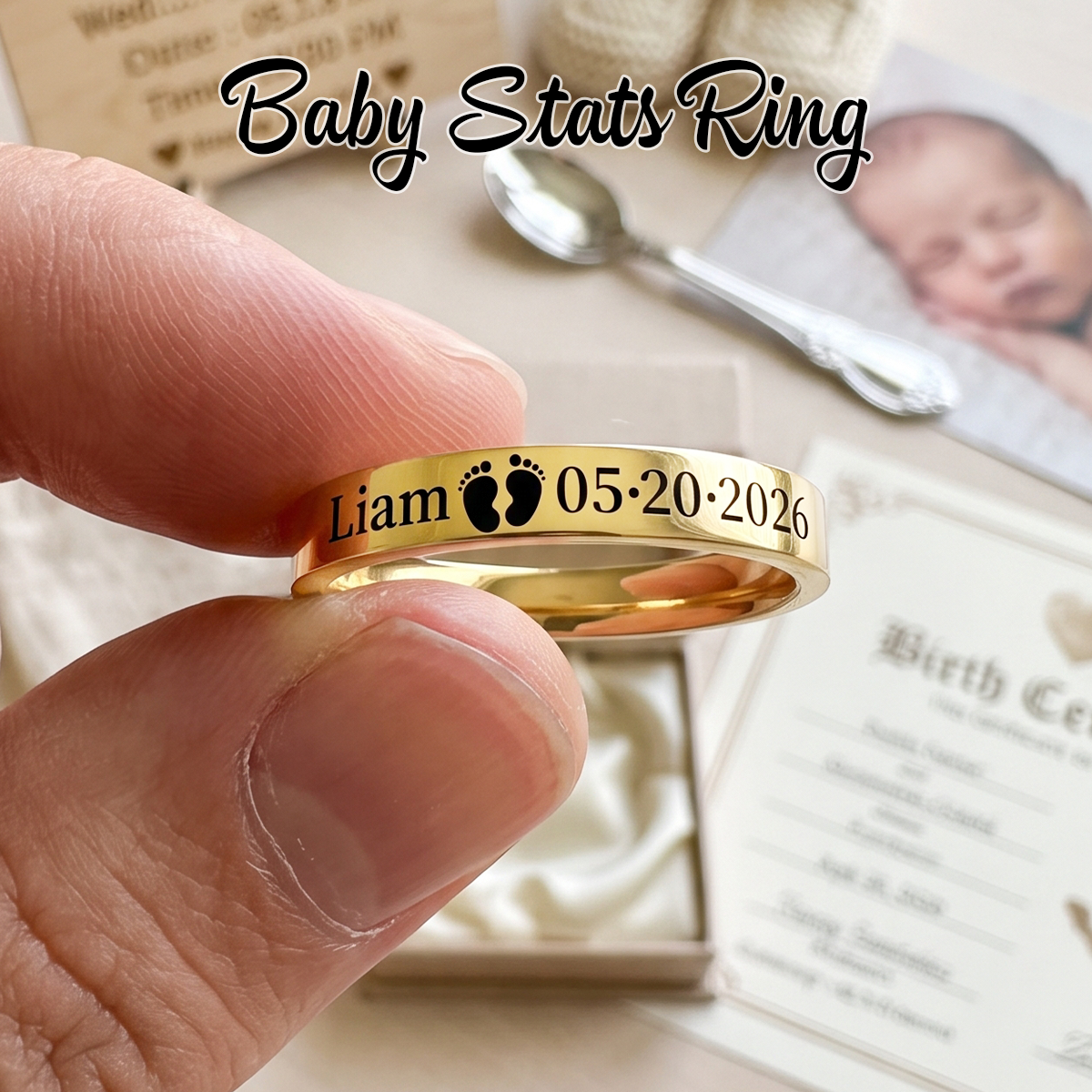 Personalized Baby Stats New Mom Gift Ring