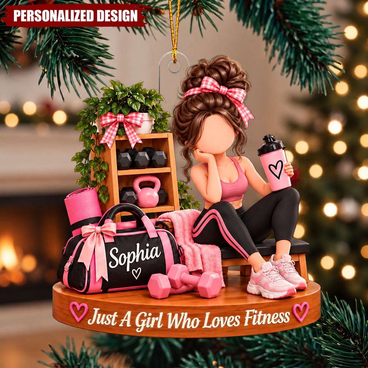 Personalized Fitness Girl Ornament, Custom Fitness Lover Christmas Gift