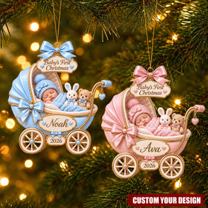 Baby Sleeping Inside An Carriage - Custom Baby’s First Christmas Ornament