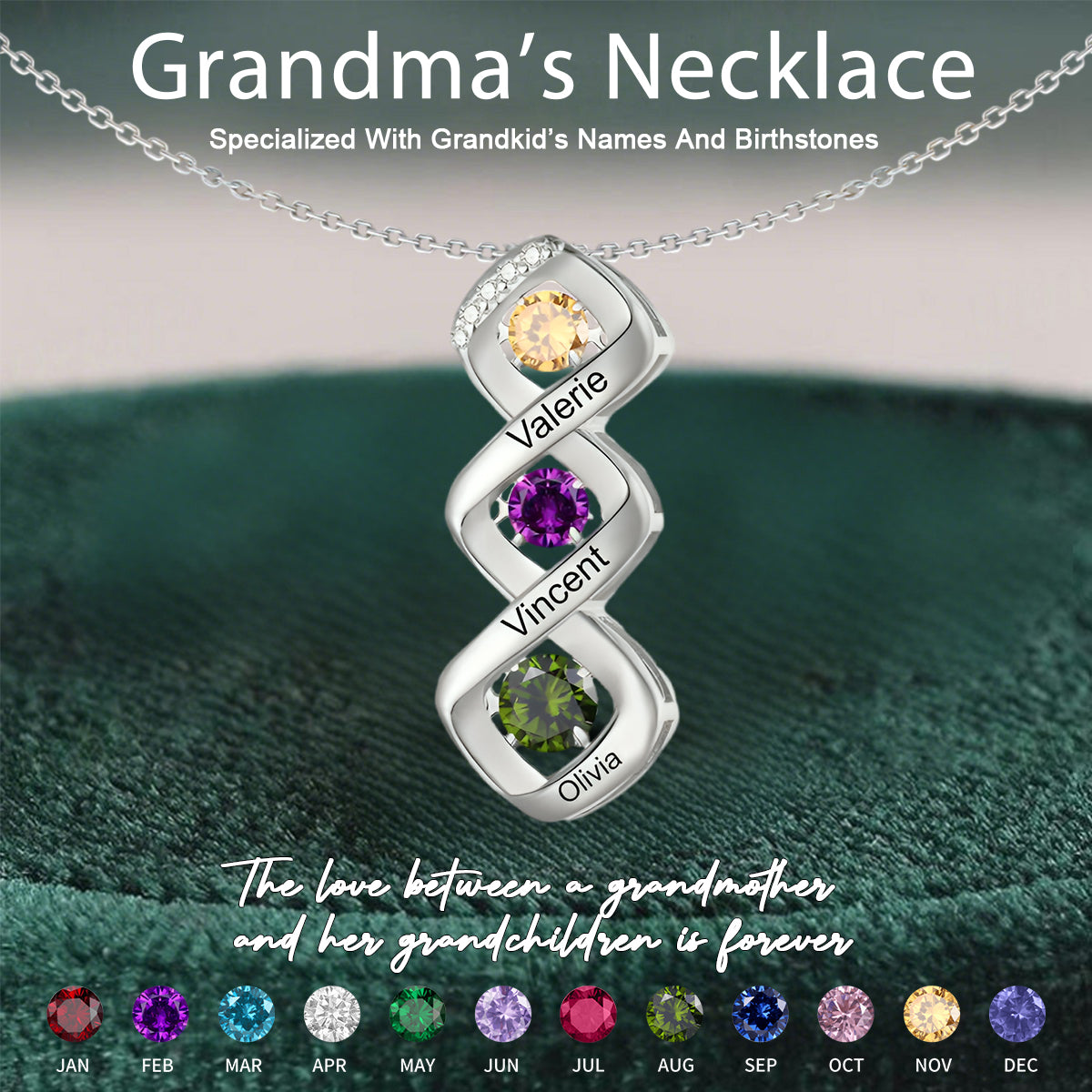 Personalized Family Birthstone Necklace-Gift For Grandma/Mom