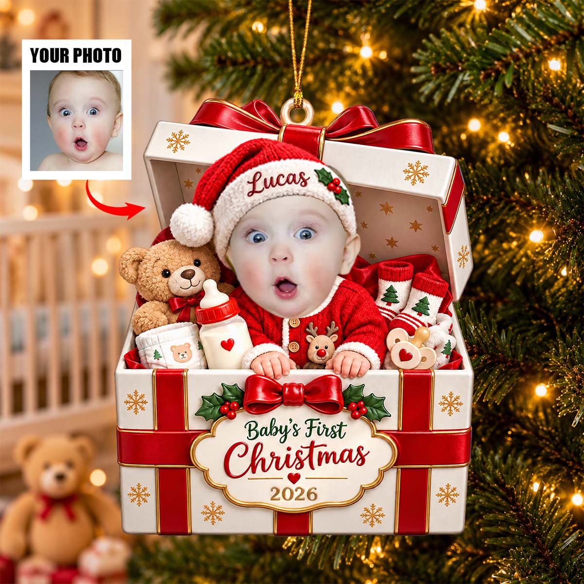 Personalized Baby First Christmas Ornament, Custom Baby Photo Ornament