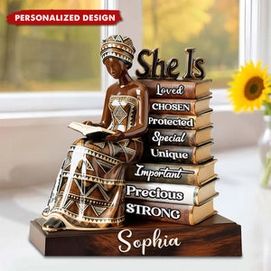 Custom She Is Affirmation Plaque, Personalized Black Girl Reading Books Plaque
