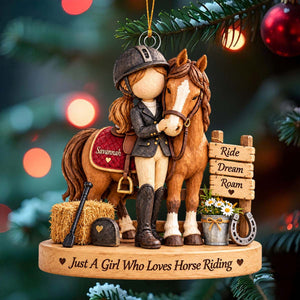 Custom Horse Riding Girl Ornament, Personalized Equestrian Gift, Horse Lover Christmas Keepsake
