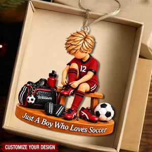 Personalized Soccer Boy Ornament, Custom Name Football Christmas Ornament