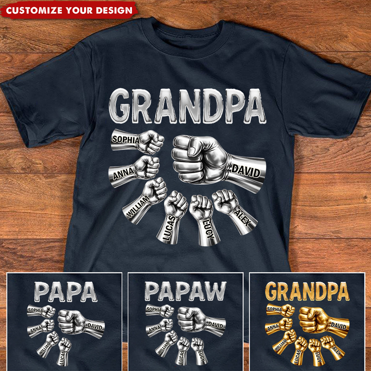 Grandpa Dad Strong Fist Bump - Personalized Shirt