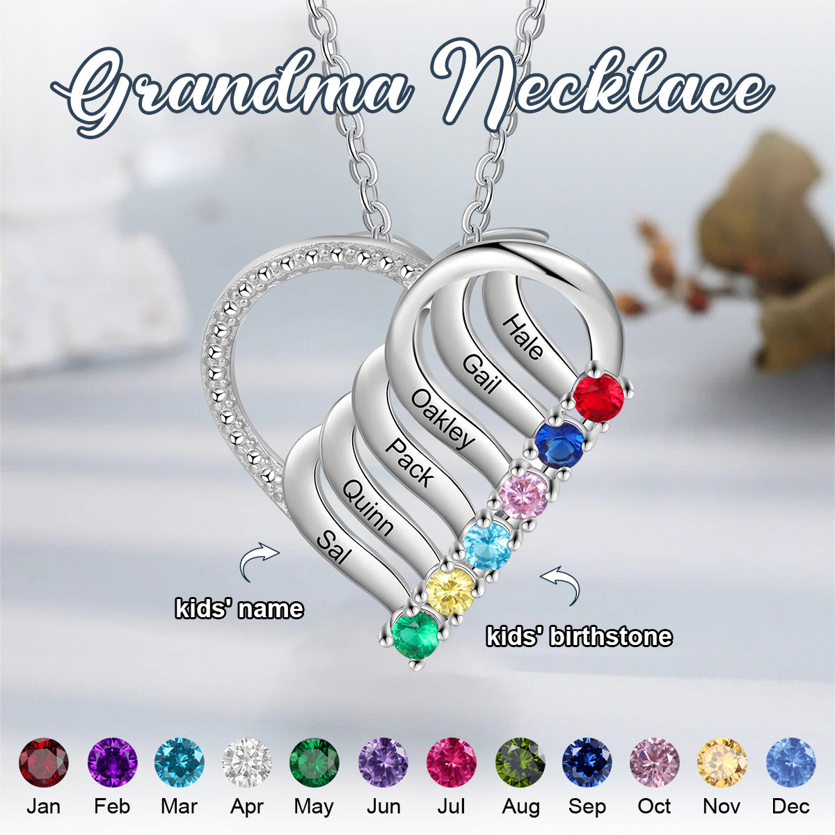 Personalized Multiple Birthstones Necklace-Grandma Mom Family Necklace