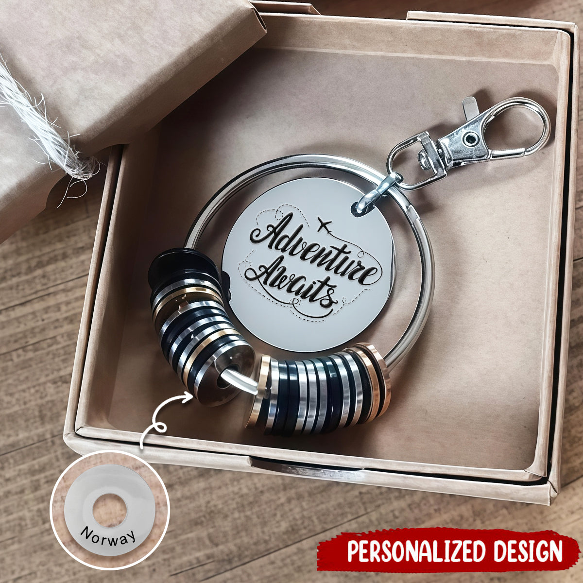 Personalized Custom Traveler Keychain, Country Tag Charm, Travel Keyring