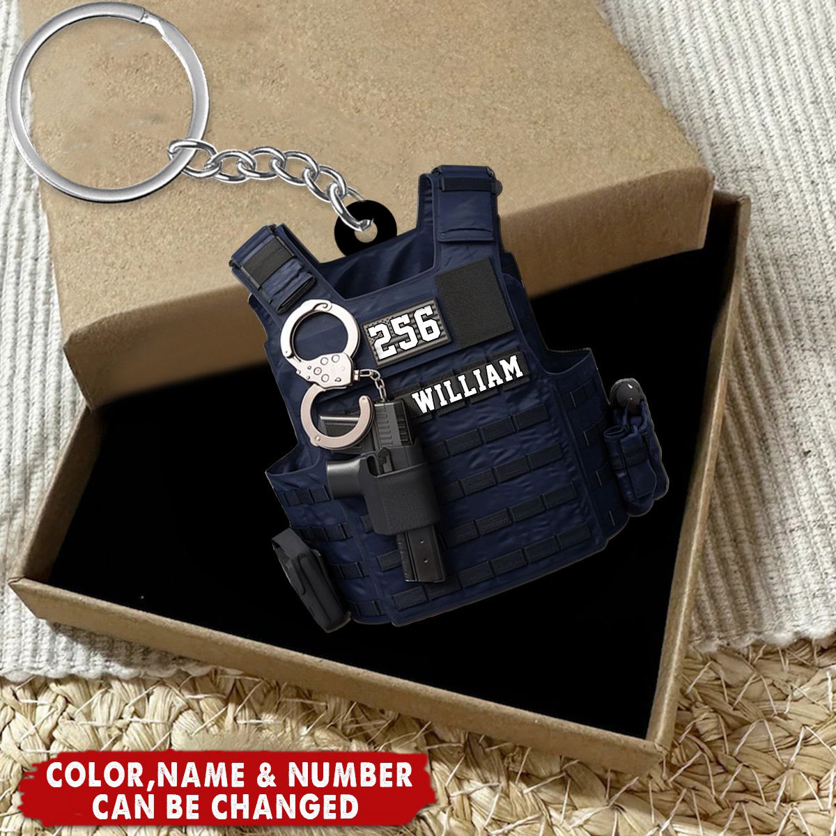 Personalized Police Or Sheriff Outfit  With Name And Number Keychain