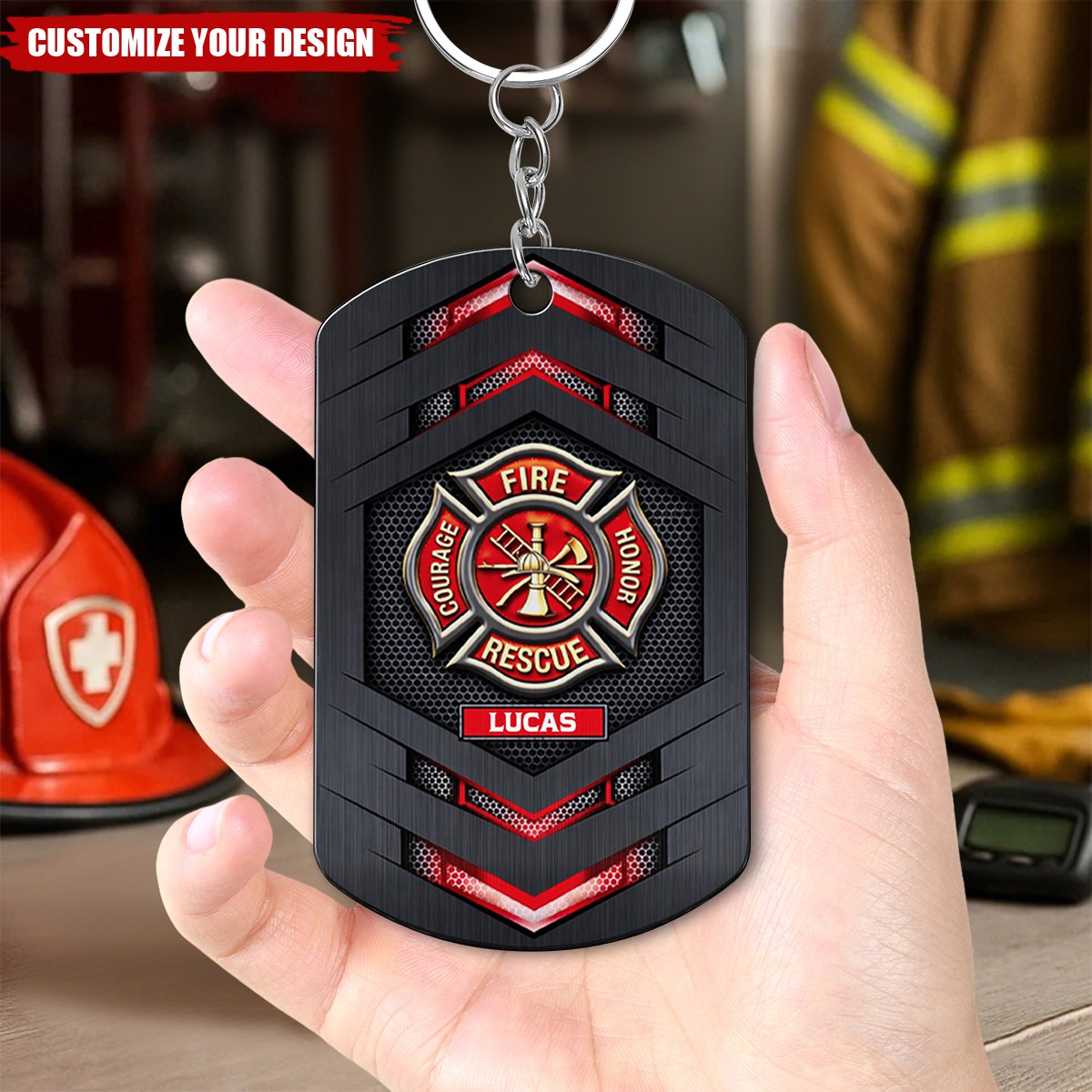 Fire Rescue Courage Honor, Stainless Steel Keychain, Gift For Firefighters
